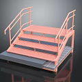 Pink Metal Staircase With Handrails And Steps On Gray Platform Design