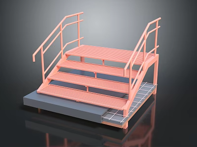Pink Metal Staircase With Handrails And Steps On Gray Platform Design 3d model