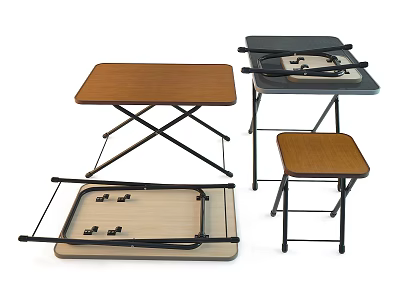 Foldable Wooden Top Desks With Metal Frames And Various Portable Designs 3d model
