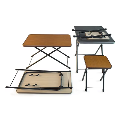 Foldable Wooden Top Desks With Metal Frames And Various Portable Designs 3d model