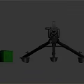 Military Machine Gun With Tripod Stand And Green Ammo Box On Dark Background