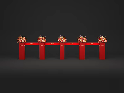 Commercial Equipment Red Pillars With Yellow Decorations Arranged In A Row 3d model