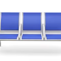 Modern Public Chair With Three Seats Blue Upholstery White Metal Frame For Public Spaces