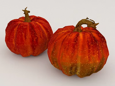 Two Fresh Red And Orange Textured Round Pumpkins As Healthy Vegetables On White Background 3d model