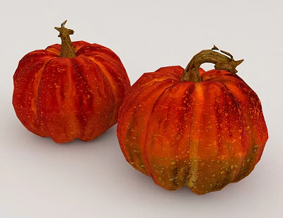 Two Fresh Red And Orange Textured Round Pumpkins As Healthy Vegetables On White Background 3d model