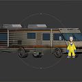 Silver RV With Brown Stripes Windows Roof Vents And Small Yellow Outfit Figure