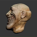 Detailed Man Face Sculpture With Exaggerated Expression Wrinkles And Wide Smile