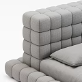 Modern Gray Double Bed With Tufted Headboard Frame And Soft Pillows Blanket 3d model