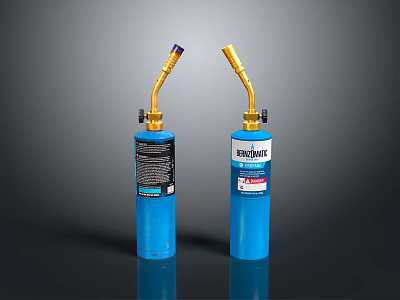 Two Blue Excelgas Weapons Featuring Gold Nozzle And Black Label Design 3d model