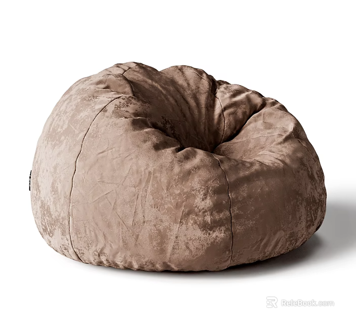 Brown Velvet Round Bean Bag Chair With Soft Comfortable Cozy Design For Modern Living Room 3d model 