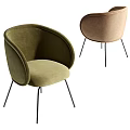 Green and Brown Velvet Dining Chairs With Curved Backrest And Black Thin Legs