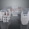 Modern Urban Architectural Complex With Circular Layout Multi Storey Buildings And Reflective Ground 3d model