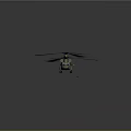 Military Khaki Twin Rotor Helicopter Flying With Rotating Rotors Against Grey Background
