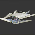 Futuristic White Aircraft Structure With Sleek Wings And VR Headset Inside
