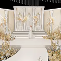 Elegant Banquet Hall Interior With Crystal Chandeliers Golden Floral Decor And White Tables
