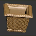 Golden Carved Square Container with Woven Texture Ornate Edges and Shiny Metallic Finish