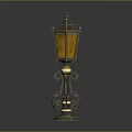 Classical Decorative Lamp Post Featuring Golden Accents Carved Base And Lantern Top