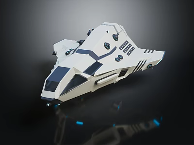 Futuristic White Spaceship 3D Model With Geometric Shapes And Blue Glowing Accents 3d model