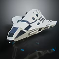 Futuristic White Spaceship 3D Model With Geometric Shapes And Blue Glowing Accents