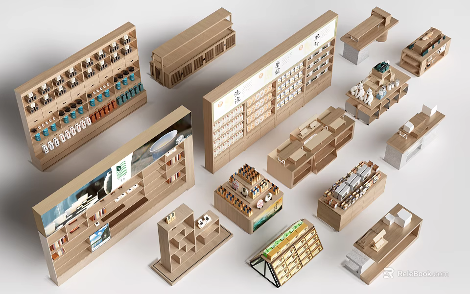 Various Modern Display Shelves And Cabinets With Different Designs For Retail Stores 3d model