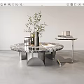 Modern Round Marble Coffee Table With Metal Base And Decorative Items 3d model