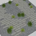 Natural Stone Stepping Stones Path With Gravel Ground And Green Grass Plants