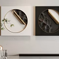 Two Abstract Paintings With Circular Gold Elements On White And Black Backgrounds For Home Decor