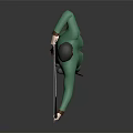 3D Archer Character In Green Robe Holding Longbow With Sword And Pulling Bowstring