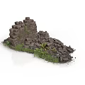 Modern Natural Scene With Stacked Stone Pile Green Plants And Grass