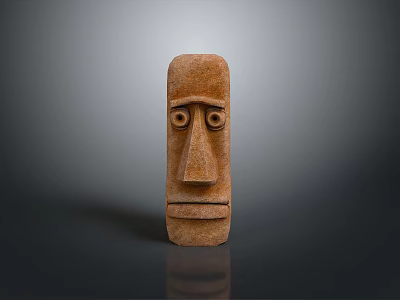 Brown Stone Sculpture With Facial Features Eyes Nose And Mouth On Gray Background 3d model