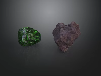 Rockery Stones with Green Shiny Texture and Brown Natural Rough Surface 3d model