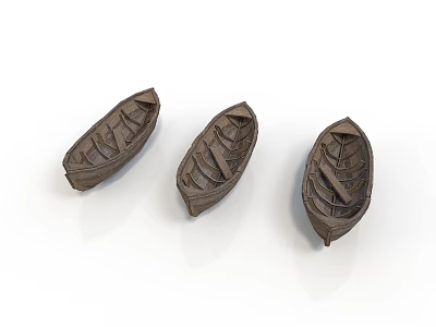 Three Wooden Small Boat Models As Handmade Water Transport Crafts 3d model