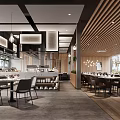 Modern Restaurant Interior With Wooden Ceiling Dining Tables And Warm Lighting Design