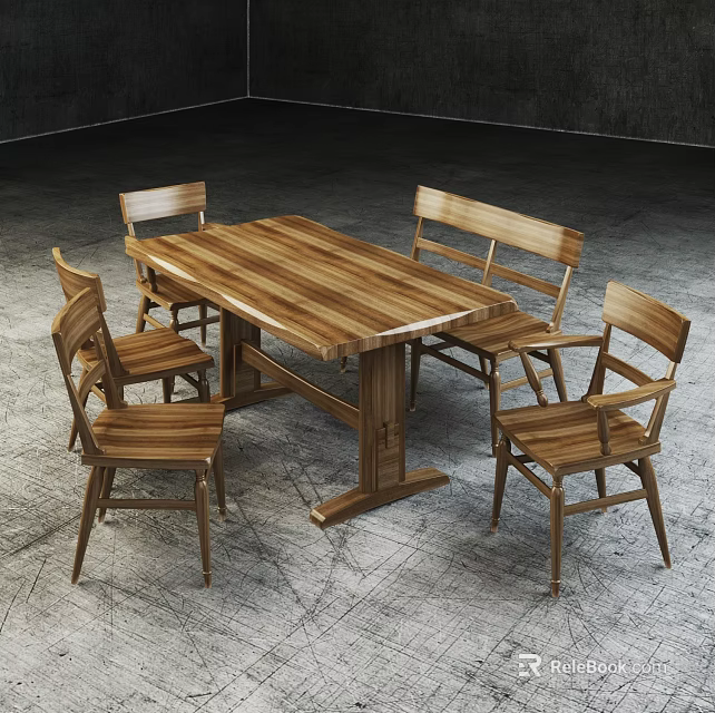 Simple Wooden Dining Table Set With Four Matching Chairs For Modern Dining Room 3d model