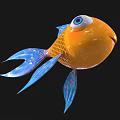 3D Orange Aquatic Fish With Blue Fins Tail And Big Round Eyes