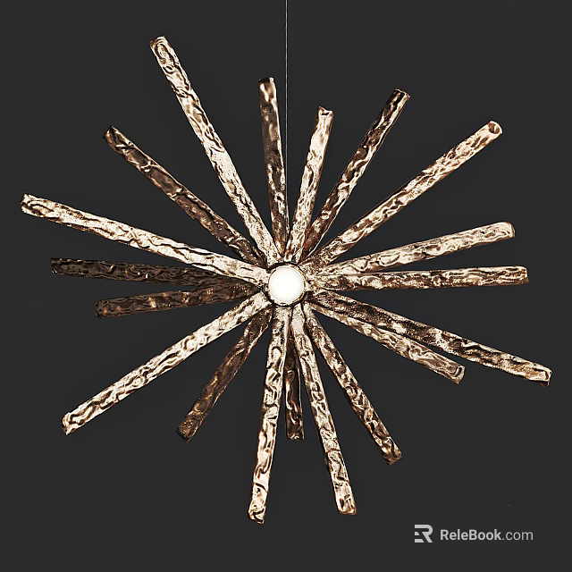 Contemporary Gold Metal Starburst Chandelier With Textured Arms And Central Light Source 3d model 