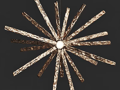 Contemporary Gold Metal Starburst Chandelier With Textured Arms And Central Light Source 3d model