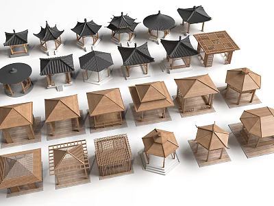 Traditional Wooden Pavilion And Roof Models In Various Architectural Styles 3d model