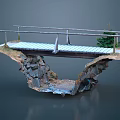 Wooden Bridge Model With Railing Over Rock Cliffs Small Tree And Creek 3d model