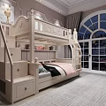 Wooden Bunk Bed With Ladder Drawers And Upper Lower Bed Frames Design 3d model