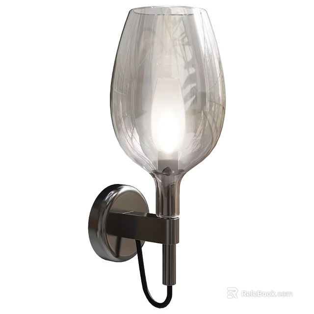 Modern Illuminated Wall Sconce with Transparent Glass Shade and Sleek Metal Base 3d model 