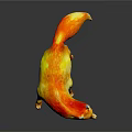 A Colorful Fox Model With Orange And Red Fur Standing On Black Background