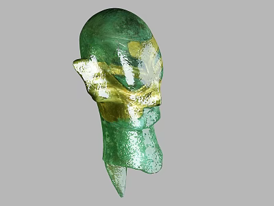 Green And Gold Glass Head Sculpture With Translucent Design Details 3d model
