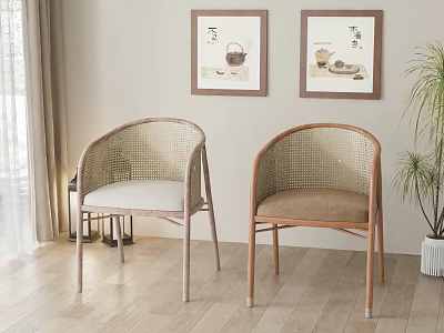 Leisure Chairs with Rattan Backrest Upholstered Seats and Wooden Frame for Indoor Decor 3d model