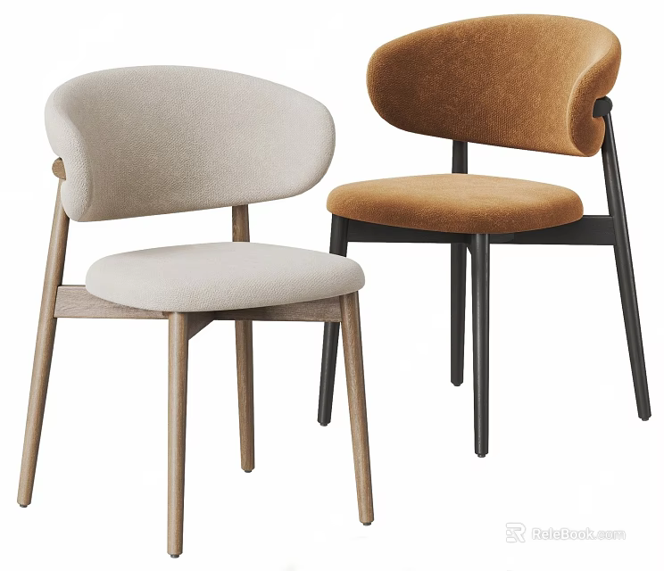 Modern Leisure Chairs Beige Brown Upholstered with Wooden Legs Contemporary Design 3d model 