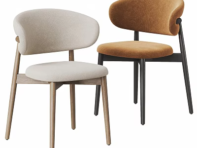 Modern Leisure Chairs Beige Brown Upholstered with Wooden Legs Contemporary Design 3d model