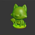 Cute Fox Creature Character 3D Model Figurine With Green Grass Base And Adorable Design