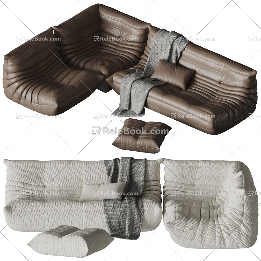 Modern Poliform Multiplayer Sofa Corner Sofa Leather Sofa Pillow 3d model