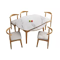 Elegant Marble Top Extendable Dining Table Set With Wooden Padded Chairs 3d model