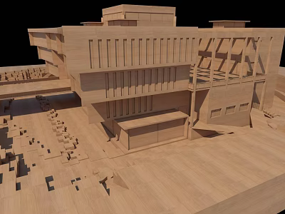 Modern Cultural Center Wooden Architectural Model With Geometric Structure And Multi Level Platforms 3d model